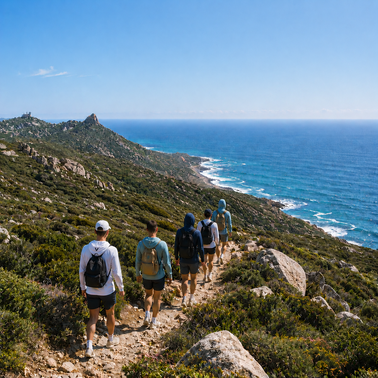 Hikers on Sintra coastal trail